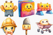 Watercolor Kawaii Labor Day Clipart, an Illustration by Canvas Craft (Thumbnail 3 of 8)