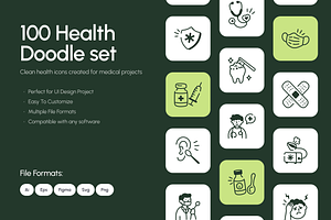 Health Hand-Drawn Doodle Icons, an Outline Icon by Vectors Market