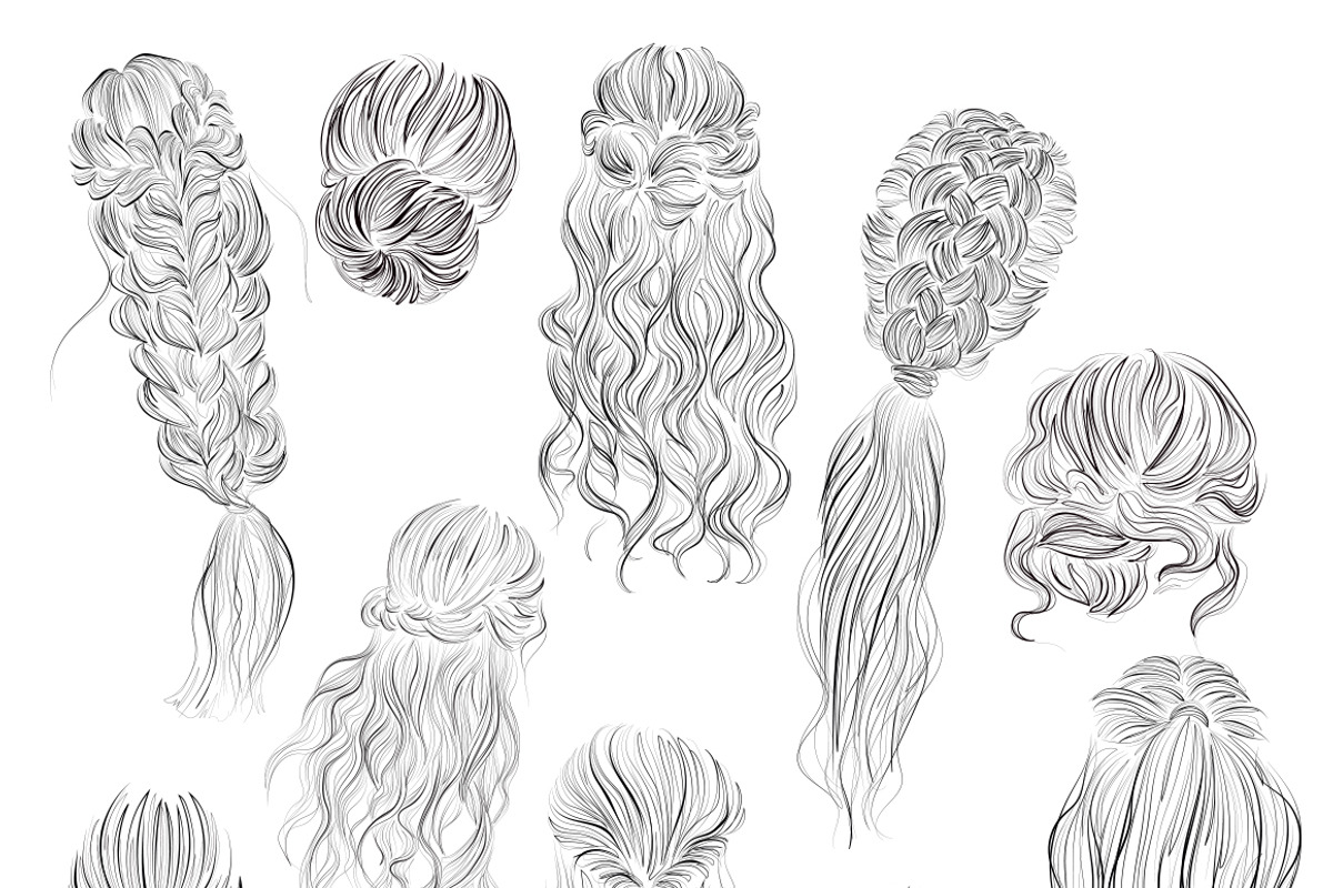 Long hair line art illustrations, an Illustration by esylvia (Photo 2 of 3)