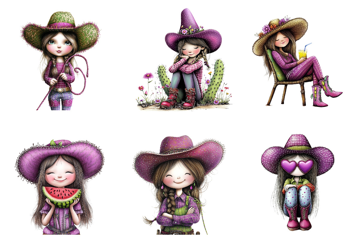 Whimsical Summer Western Girl Clipar, an Illustration by designcity5 (Photo 5 of 5)