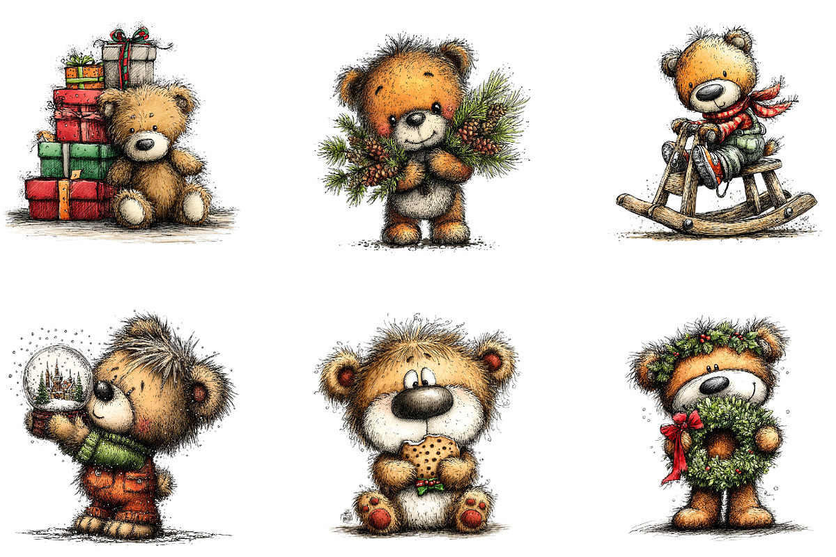 Christmas Teddy Bear Clipart,, a Seasonal Illustration by CreationArt (Photo 5 of 5)