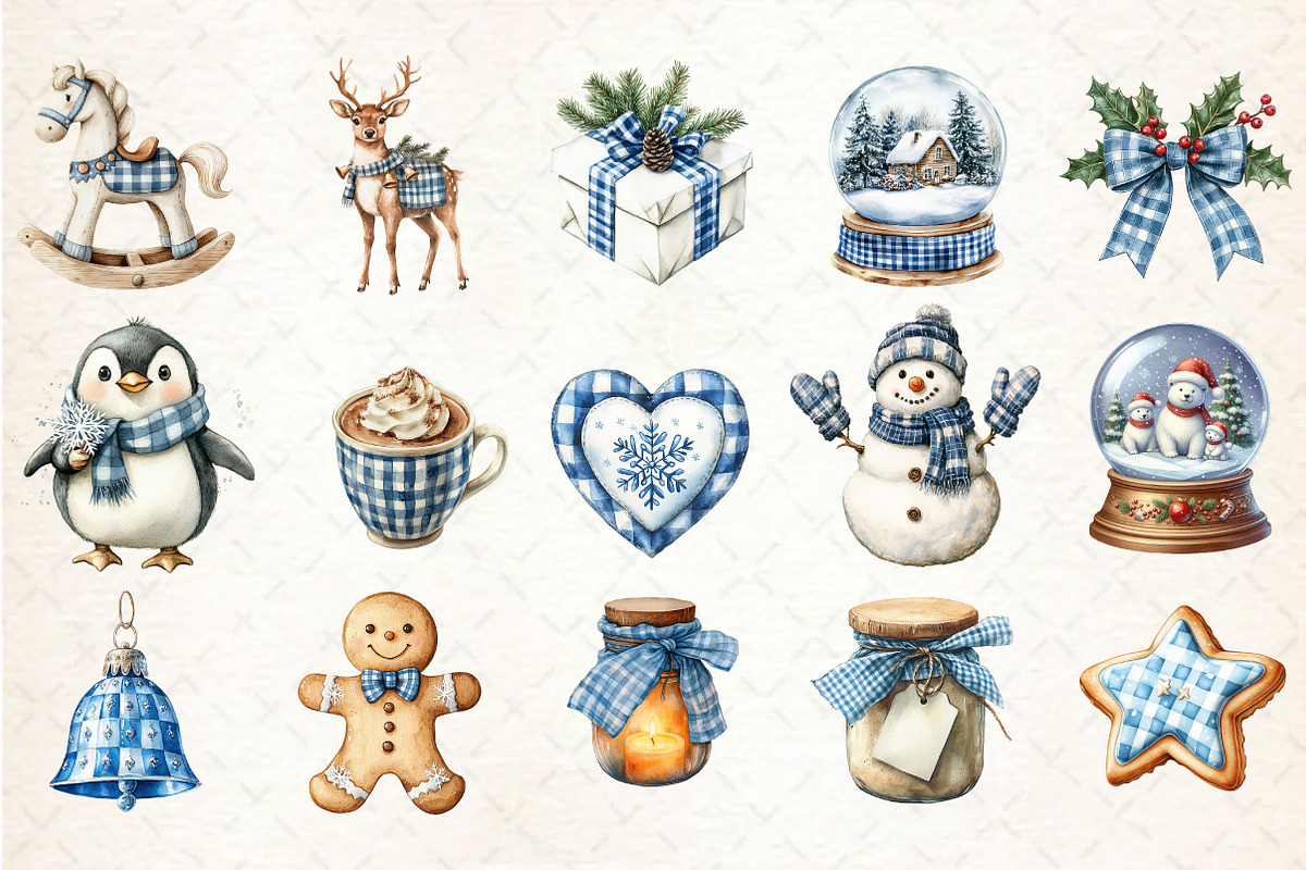 Christmas Blue Gingham Clipart, an Illustration by Rose Art (Photo 3 of 4)