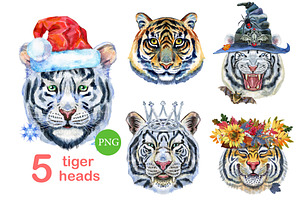 Cute watercolor tigers. Part 1, an Animal Illustration by Watercolor fantasy