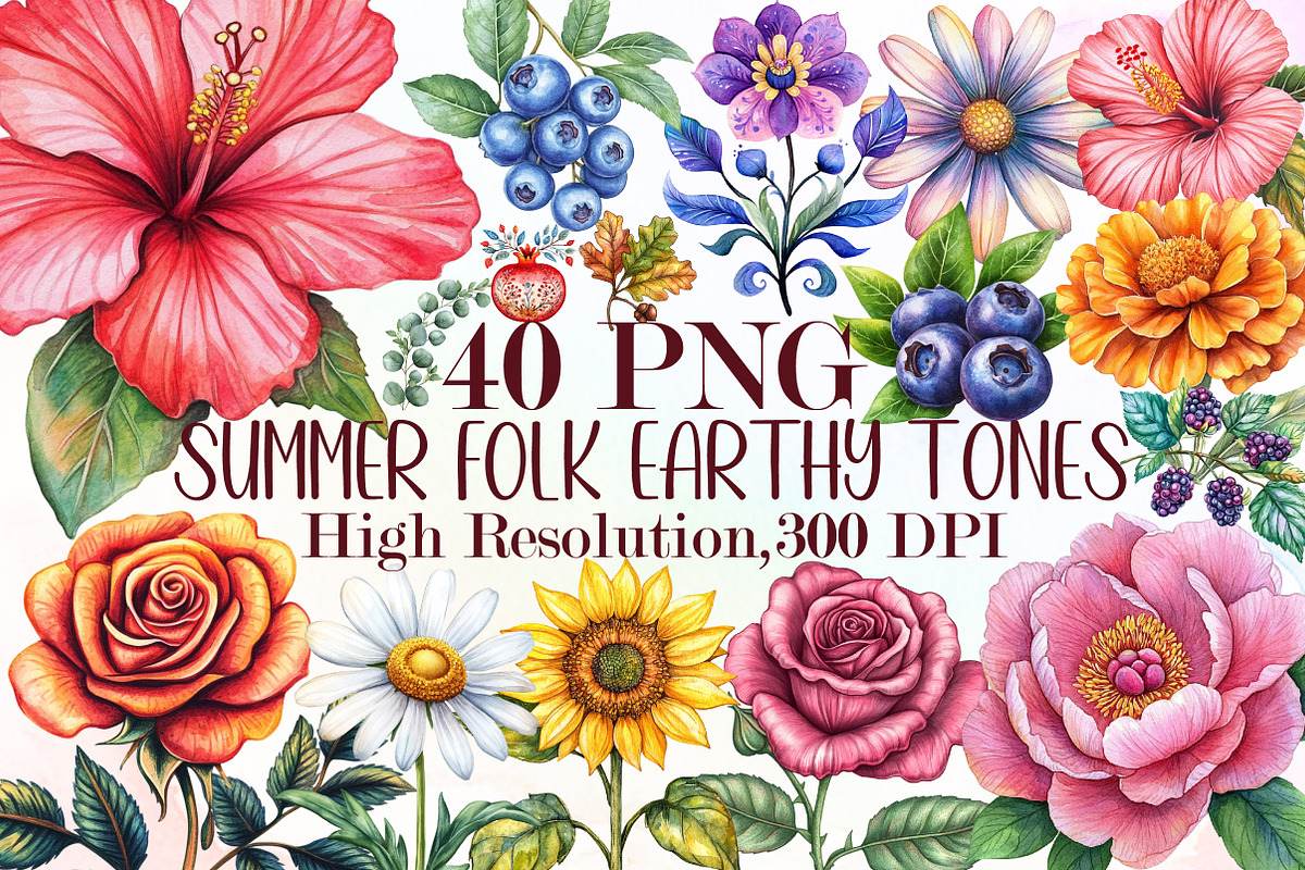 Folk Art Botanicals Flowers Berries, an Illustration by Sublimation Artist (Photo 1 of 6)