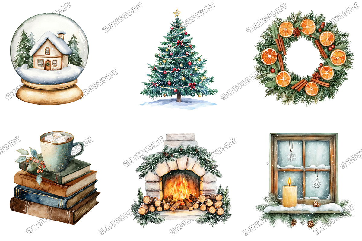 Cozy Christmas Afternoon Clipart, an Illustration by designcity5 (Photo 2 of 5)