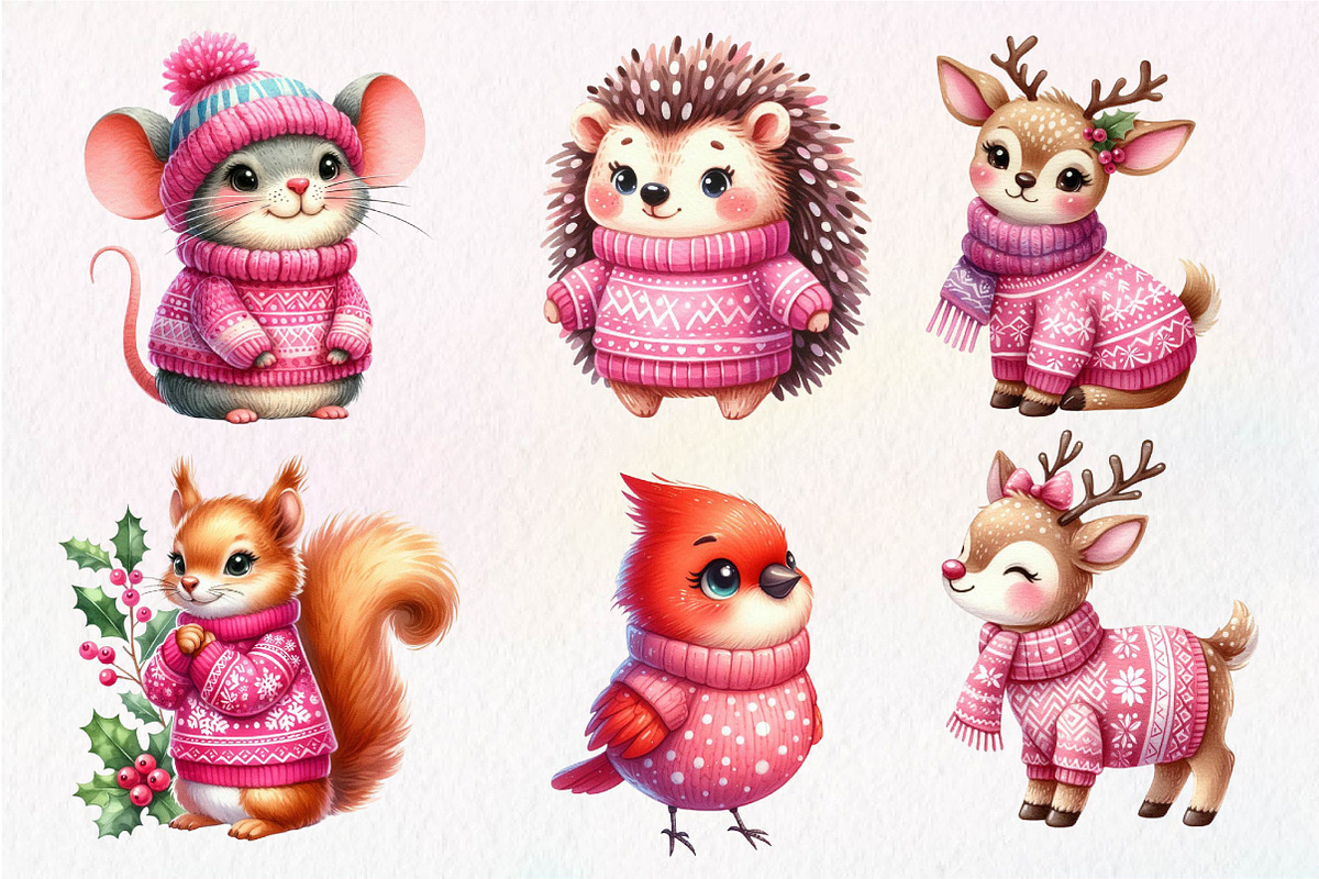 Pink Animals Christmas Clipart, an Illustration by Dream Creation (Photo 7 of 7)