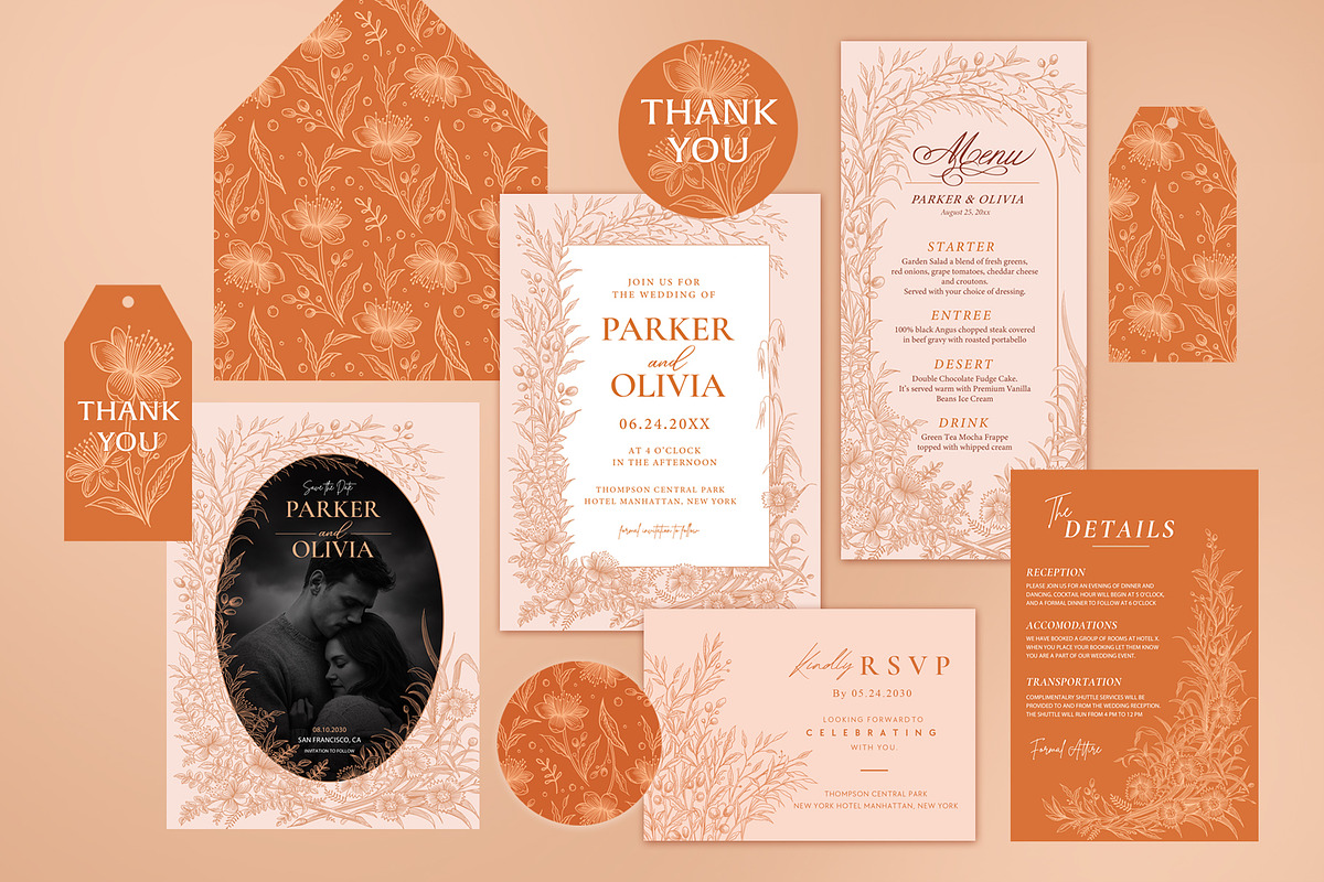 Peach Floral Wedding Templates, a Print Template by Shwet Art (Photo 1 of 10)