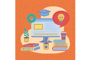desktop with education online, an Education Illustration by studiogstock