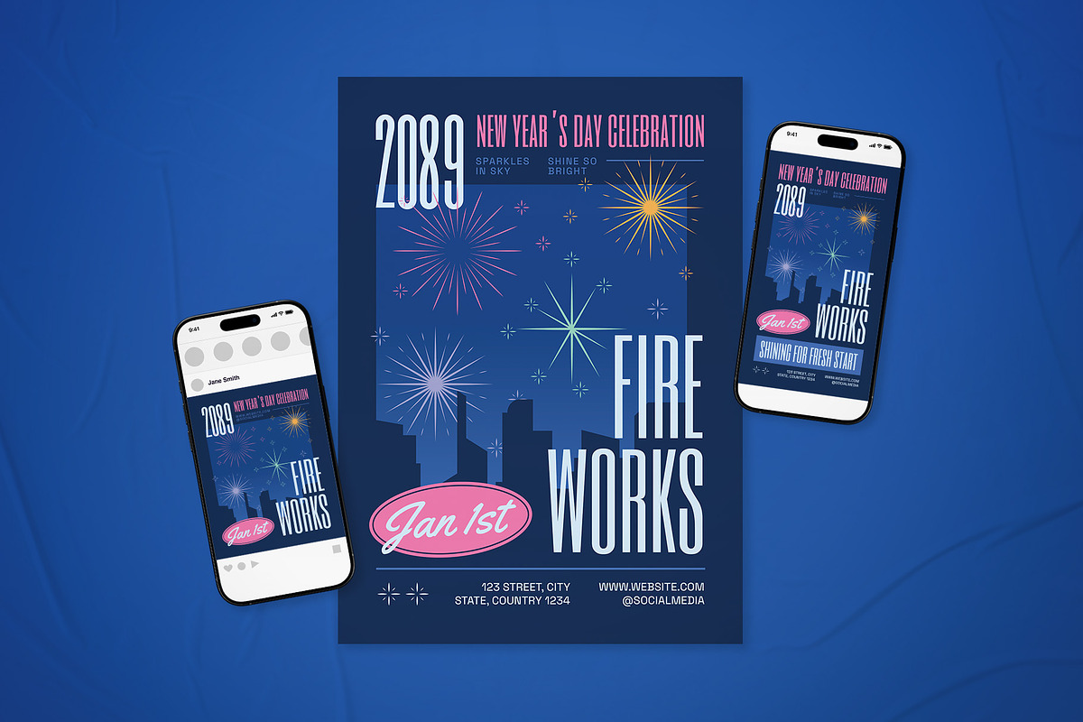 New Year's Day Fireworks Event Flyer, a Flyer Template by The Good Store (Photo 1 of 2)