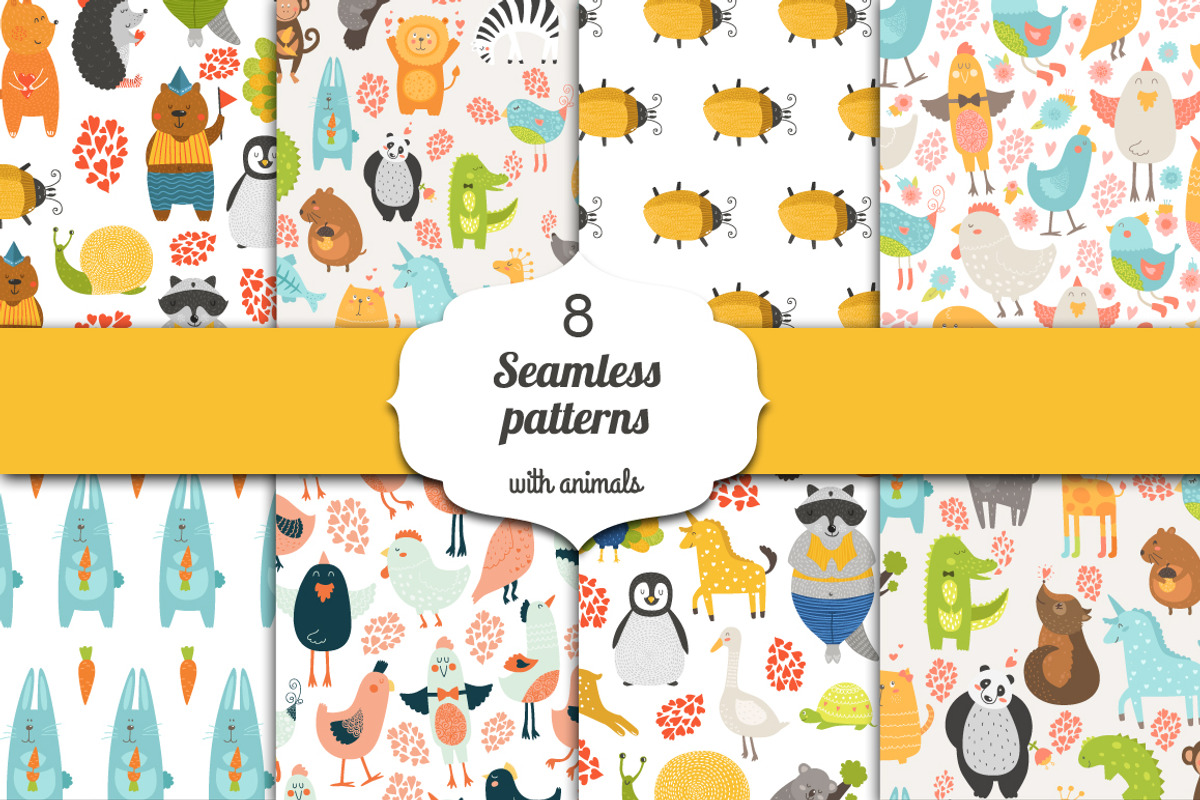 8 Seamless patterns with animals