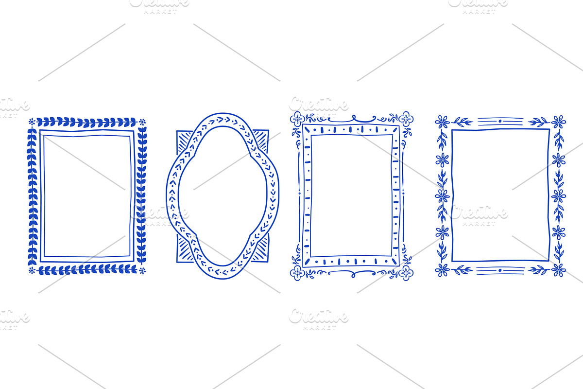 Italian blue frames with wavy doodle, an Object Illustration by art PVP - market
