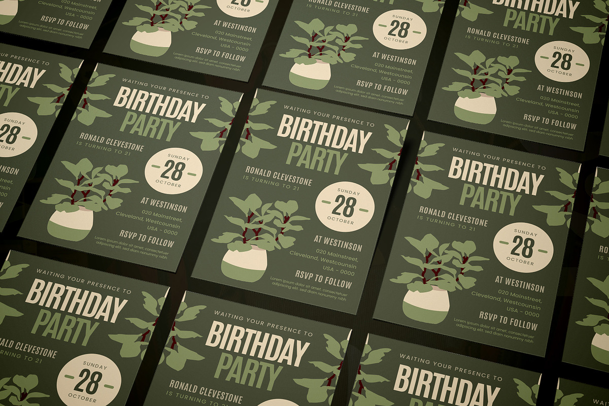 Bothanicko Birthday Invitation, an Invitation Template by AQR Studio (Photo 2 of 2)