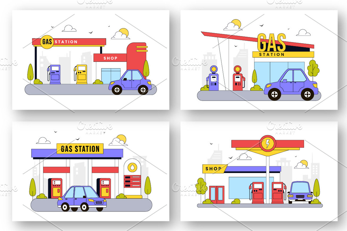 10 Gas Station Vector Illustration, a Transportation Illustration by denayunebgt (Photo 2 of 4)