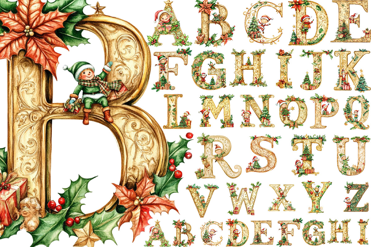 Christmas Alphabet PNG, a Seasonal Illustration by Designking (Photo 1 of 4)
