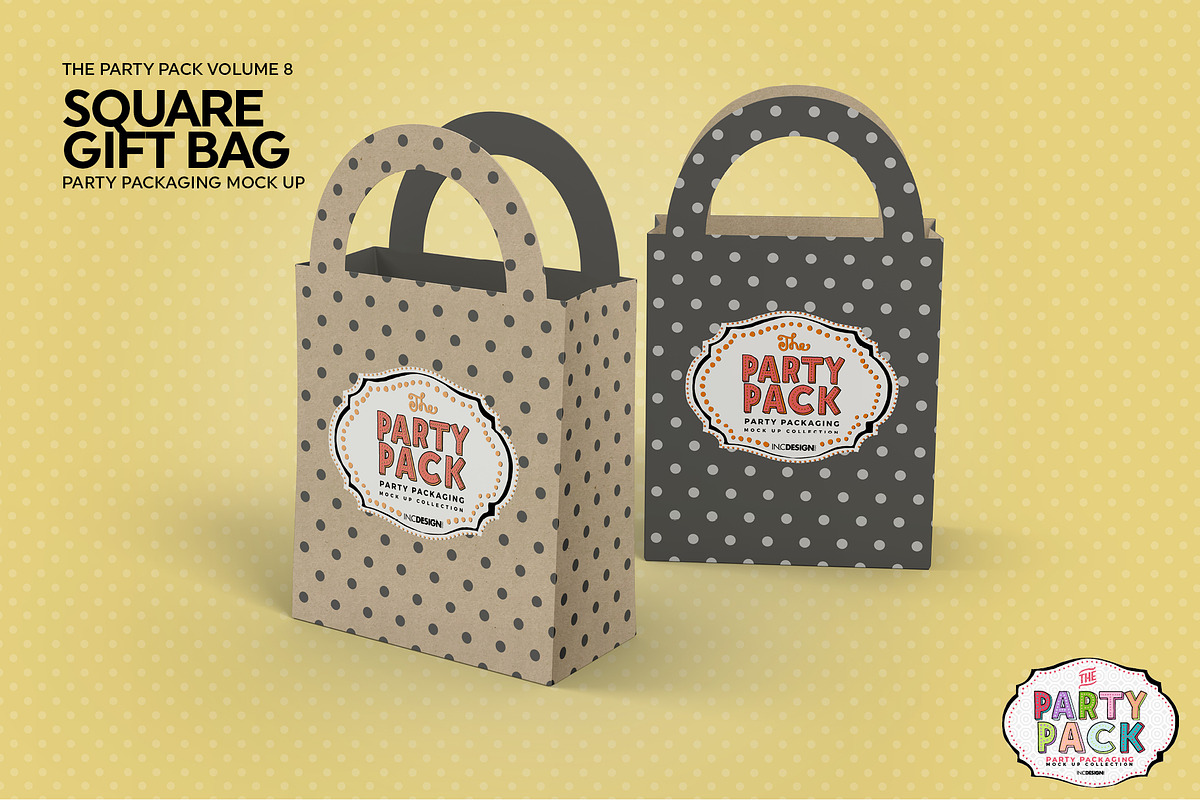 Party Square Gift Bag Pack Mockup, a Cups & Container Mockup by INCDesign (Photo 6 of 7)