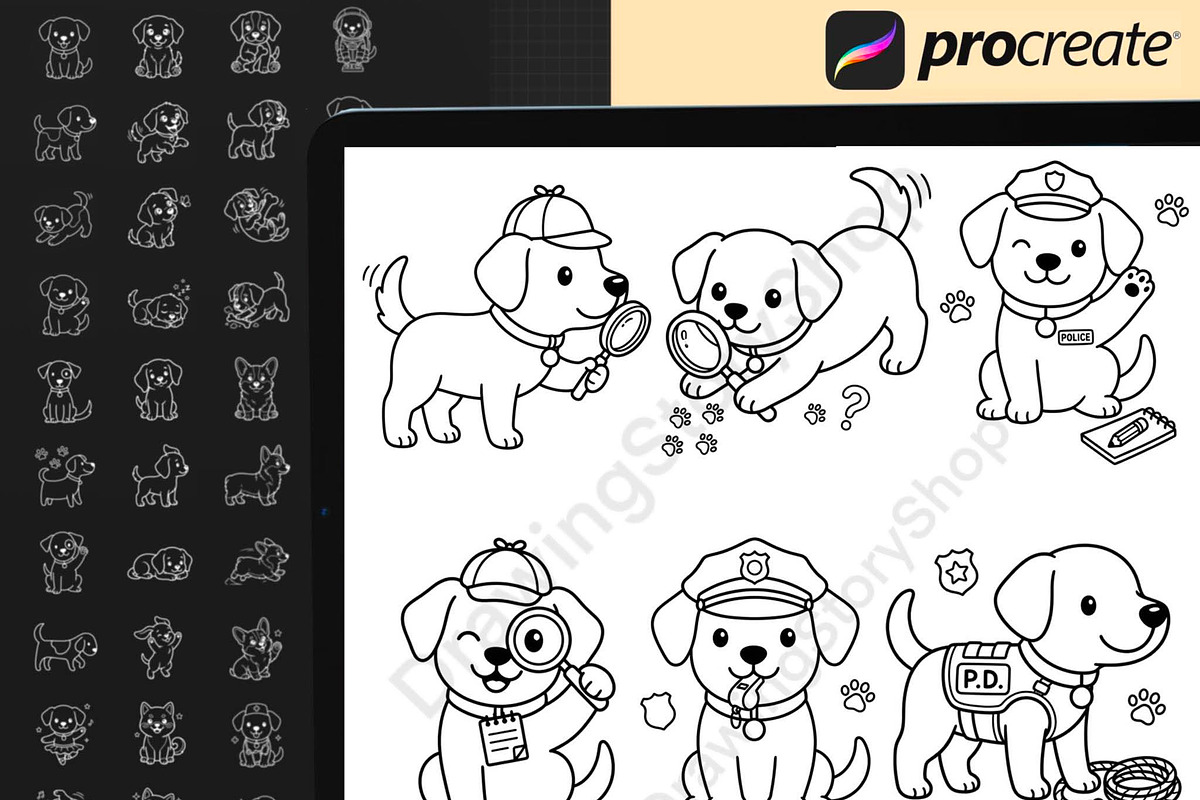 140 Procreate Dog Doodle Stamps, a Brush Add-On by DrawingStoryShop (Photo 6 of 6)