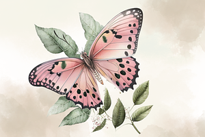 Pink Butterfly Botanical Watercolor