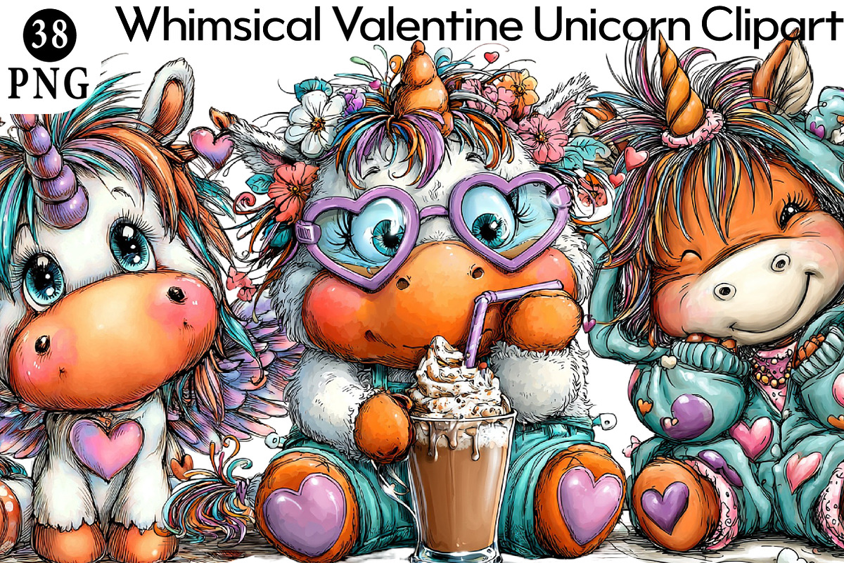 Whimsical Valentine Unicorn Clipart, an Illustration by Daily.Designs (Photo 1 of 8)