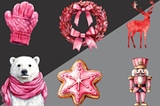 Watercolor Pink Christmas Clipart, an Illustration by Black Bird Studio (Thumbnail 2 of 6)