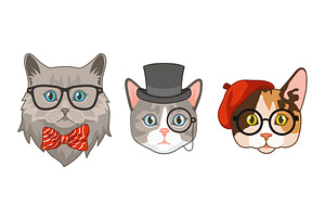 Cat Heads With Accessories. Cute