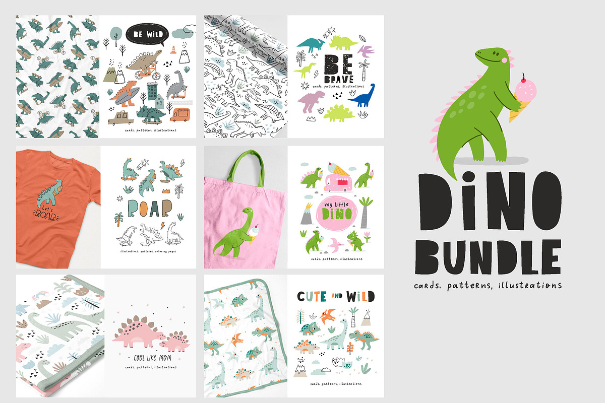 CUTE DINO BUNDLE, an Animal Illustration by Barkova Nadya (Photo 1 of 13)