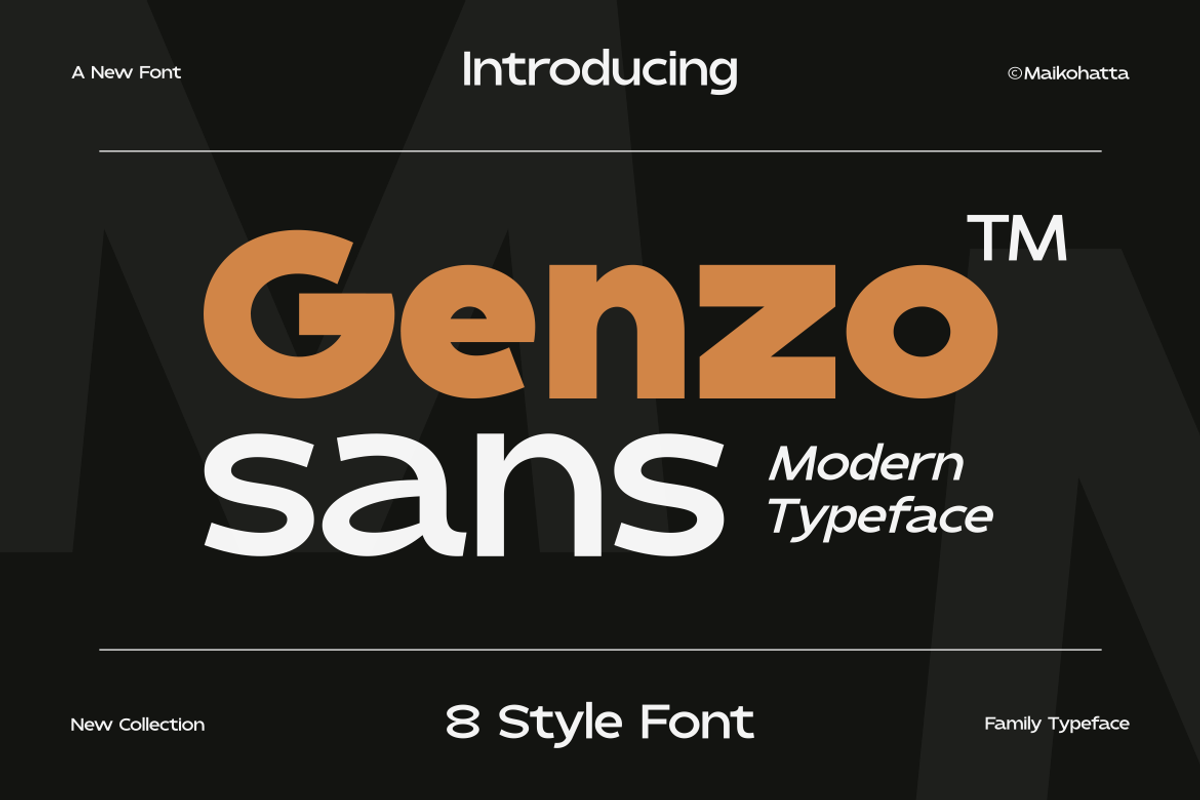 Genzo - Modern Sans Serif Typeface, a Sans Serif Font by MaikoHatta (Photo 1 of 10)