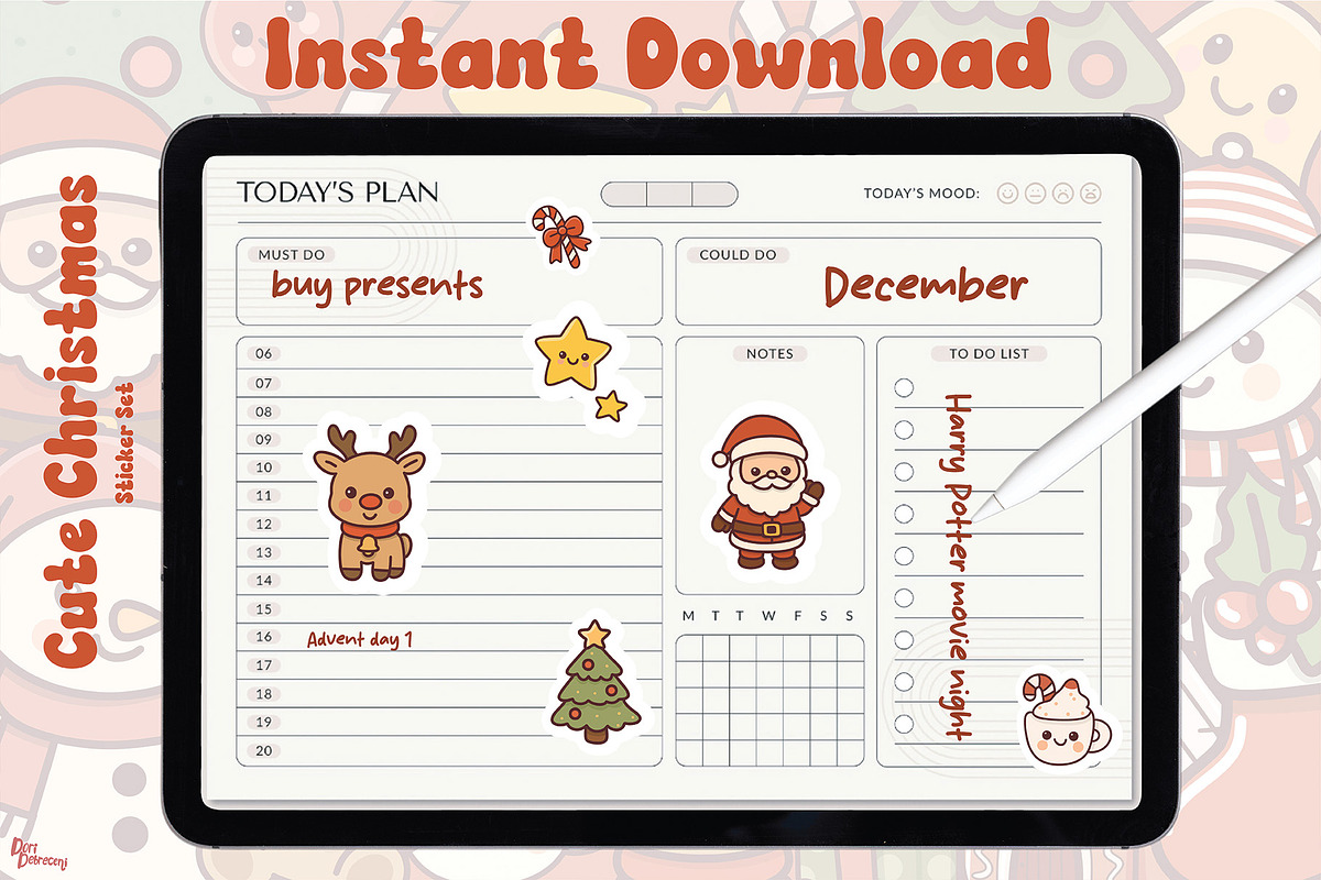 Cute Kawaii Christmas Sticker Set, an Illustration by Dori Debreceni draws (Photo 3 of 4)