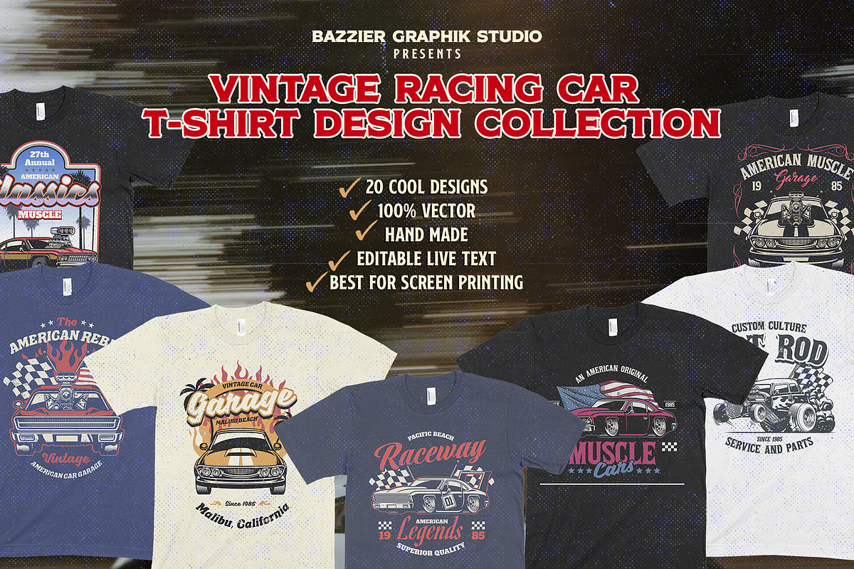 Racing Car T-shirt Design Collection, an Object Graphic by bazzier_graphik (Photo 1 of 5)