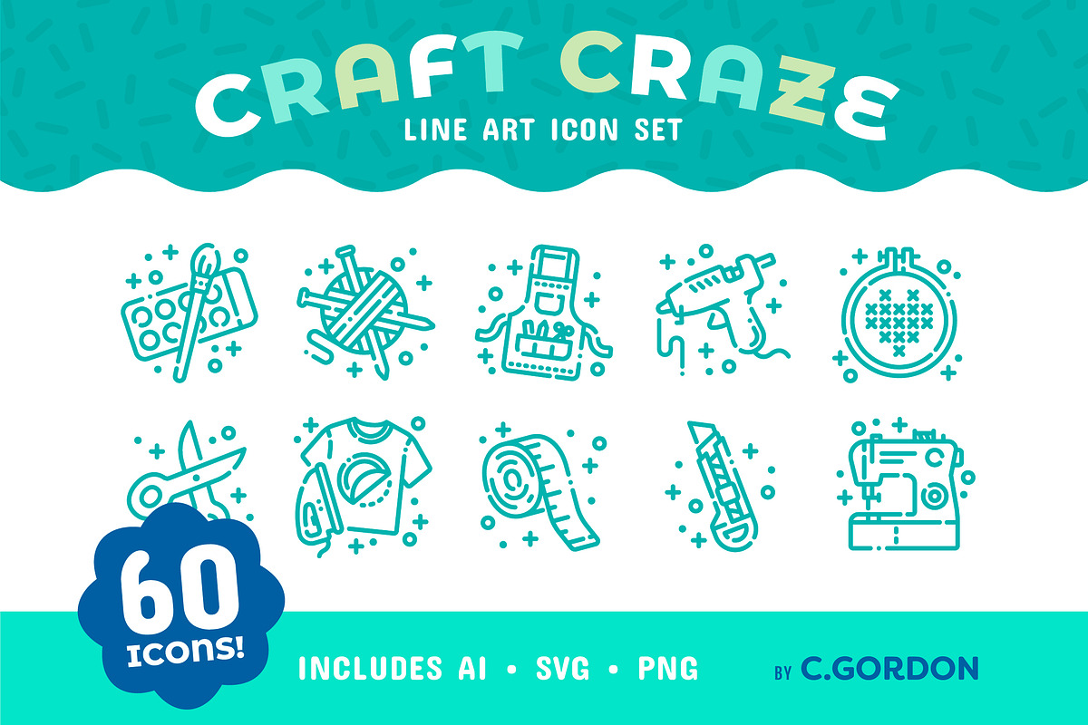 Craft Craze Line Art Icon Set, an Icon by C.Gordon Illustration