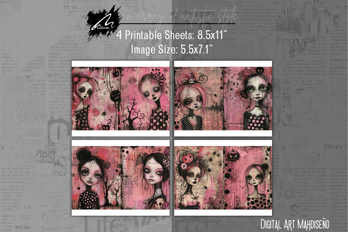 Pinkoween Whimsical Scrapbook Pages, a Seasonal Illustration by Digital Art Mahdiseño (Photo 4 of 10)