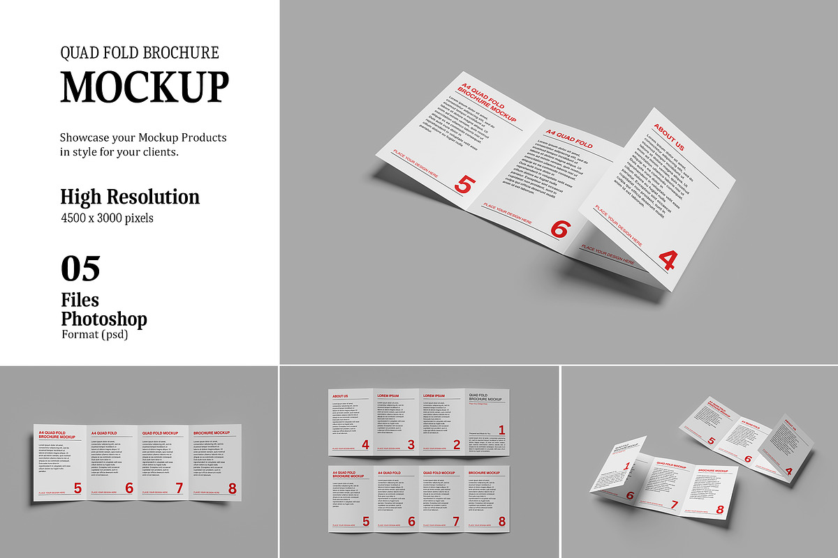 A4 Quad fold Brochure Mockup, an Advertising Mockup by AndikaGraphic (Photo 1 of 6)