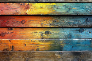 Horizontal wooden planks painted in a rainbow gradient with text, a Food & Drink Photo by José Manuel Gelpi