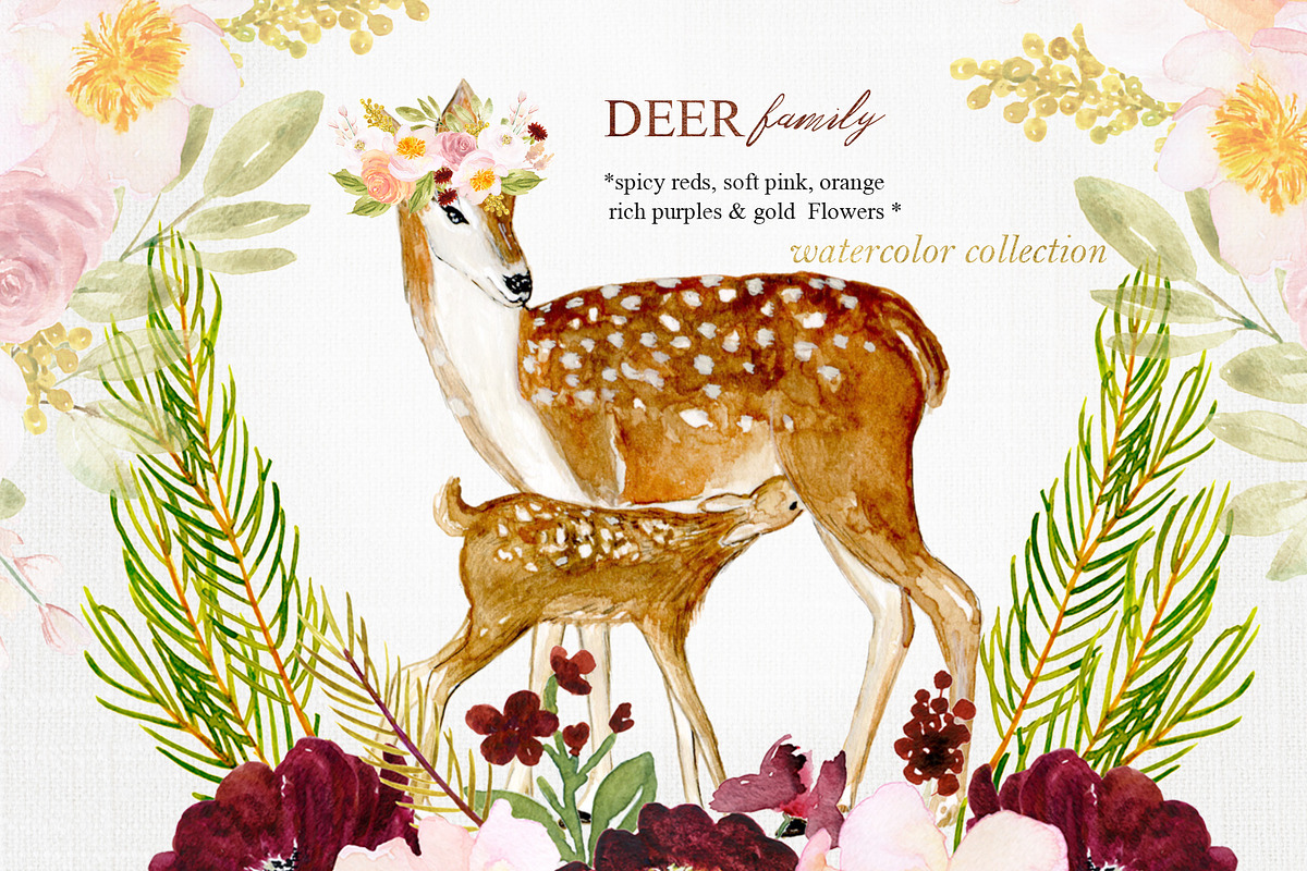 Autumn Watercolor Flowers. Deer, an Animal Illustration by LABFcreations (Photo 4 of 12)