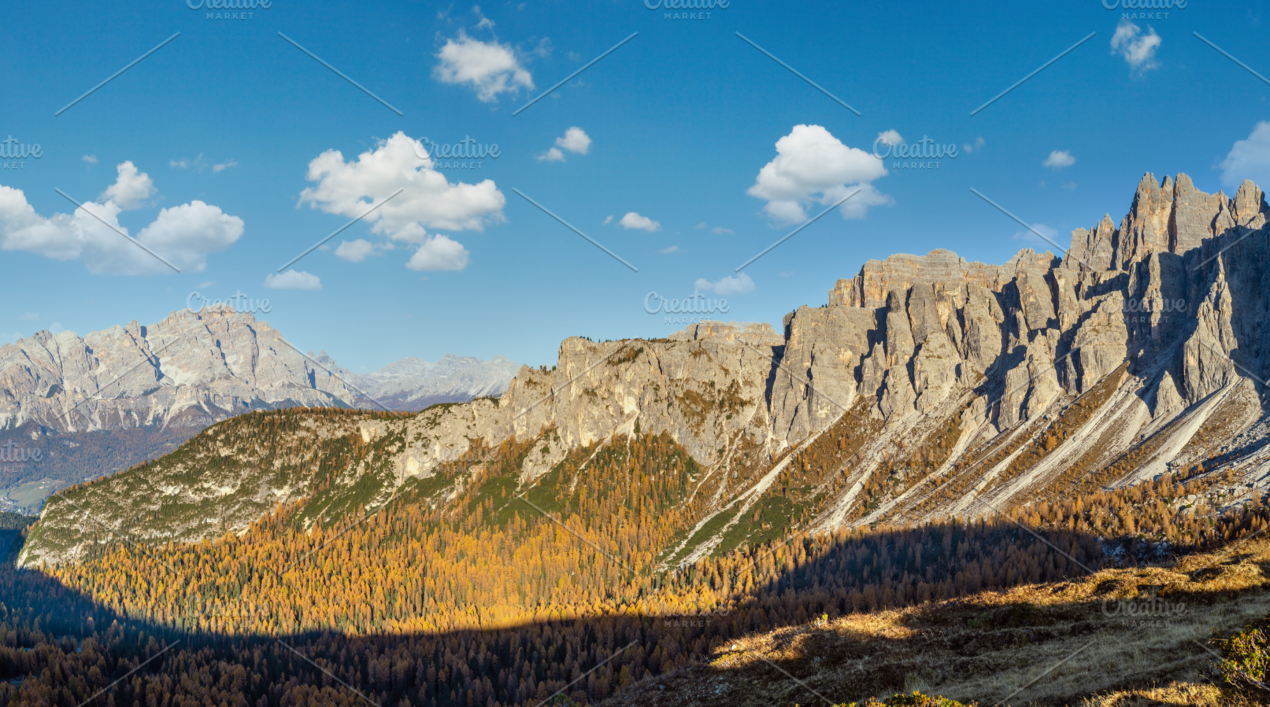 Mountain sunny evening peaceful view from Giau Pass., a Nature Photo by YuriyB