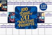 100 Days of AI Writing Prompts, a Stationery Template by Designmela01 (Thumbnail 1 of 8)