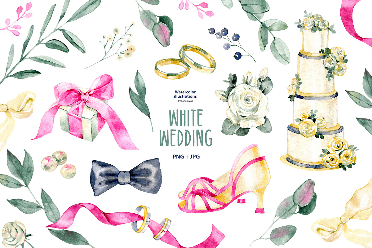 Watercolor white wedding clipart, a Decorative Illustration by NataliMiasStore (Photo 1 of 6)