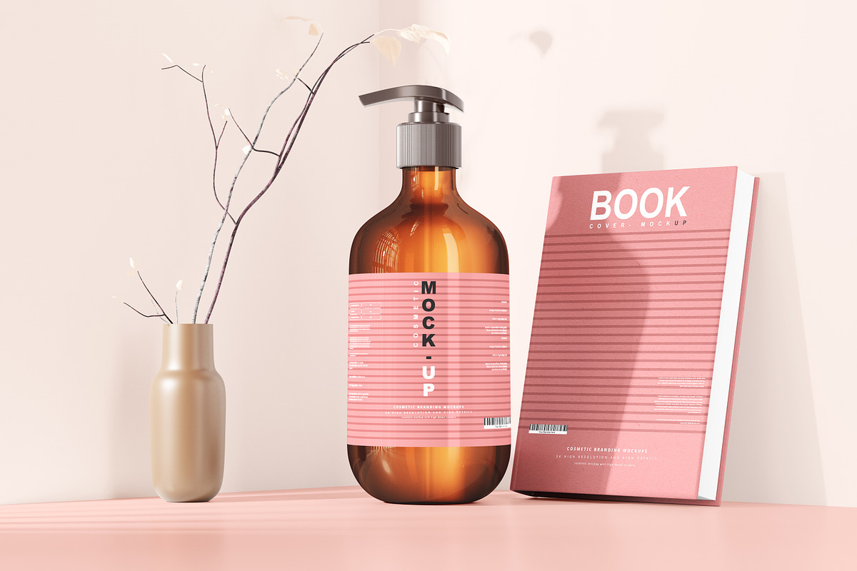 Amber Glass Pump Bottle Mockups, a Pens & Pencil Mockup by pmvch (Photo 21 of 26)