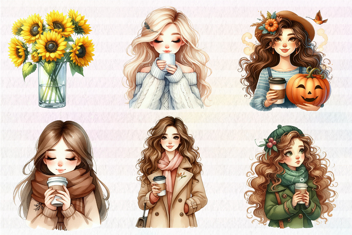 Autumn Coffee Girl Clipart PNG, an Illustration by CreationArt (Photo 5 of 5)