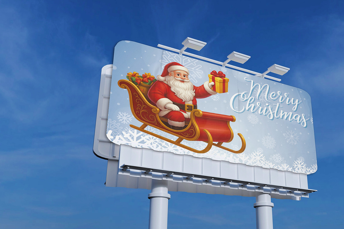 Santa Claus joyfully rides a sleigh, an Illustration by Vector Stall (Photo 3 of 4)