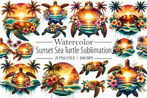 Sunset Sea Turtle Sublimation, an Illustration by Libby Wishes
