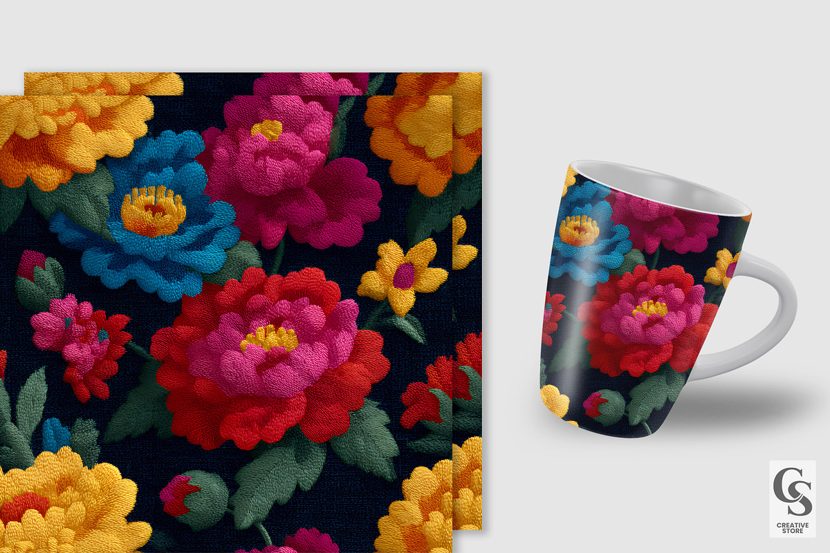 Colorful Mexican Flowers Embroidery, a Pattern Graphic by Creative Store (Photo 2 of 5)