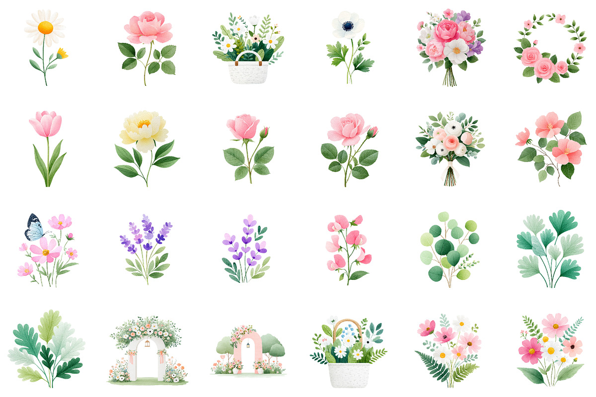 Romantic Summer Garden Watercolor Fl, an Illustration by Sublimation Artist (Photo 2 of 6)