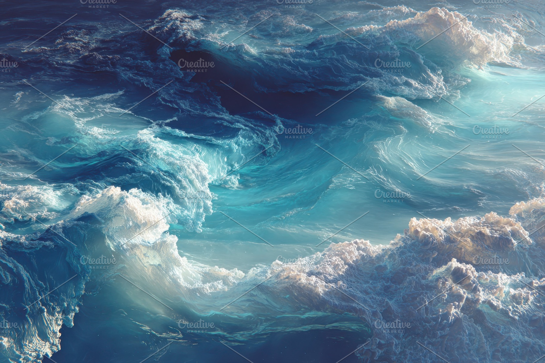 Ocean Waves Turquoise Blue White Foa, a Photo by Pixeness Studio