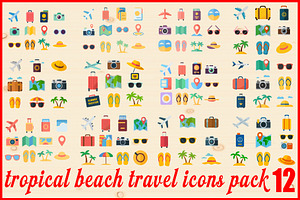 Tropical Beach Travel Icons Pack, an Object Graphic by jahid234