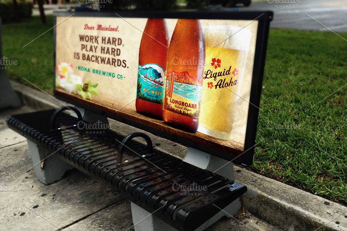 Bus Stop Bench Advertisement Mockup, a Print Template by loswl