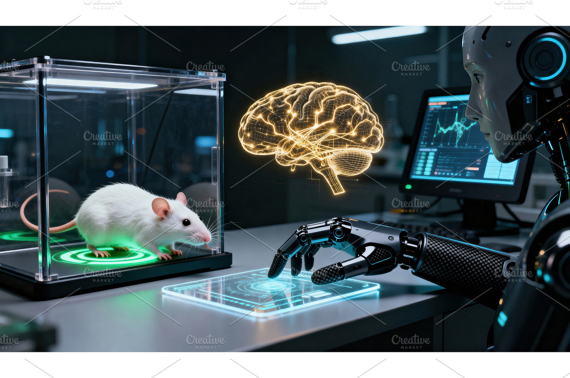 Robot interacts with laboratory rat, a Health & Medical Photo by tilialucida
