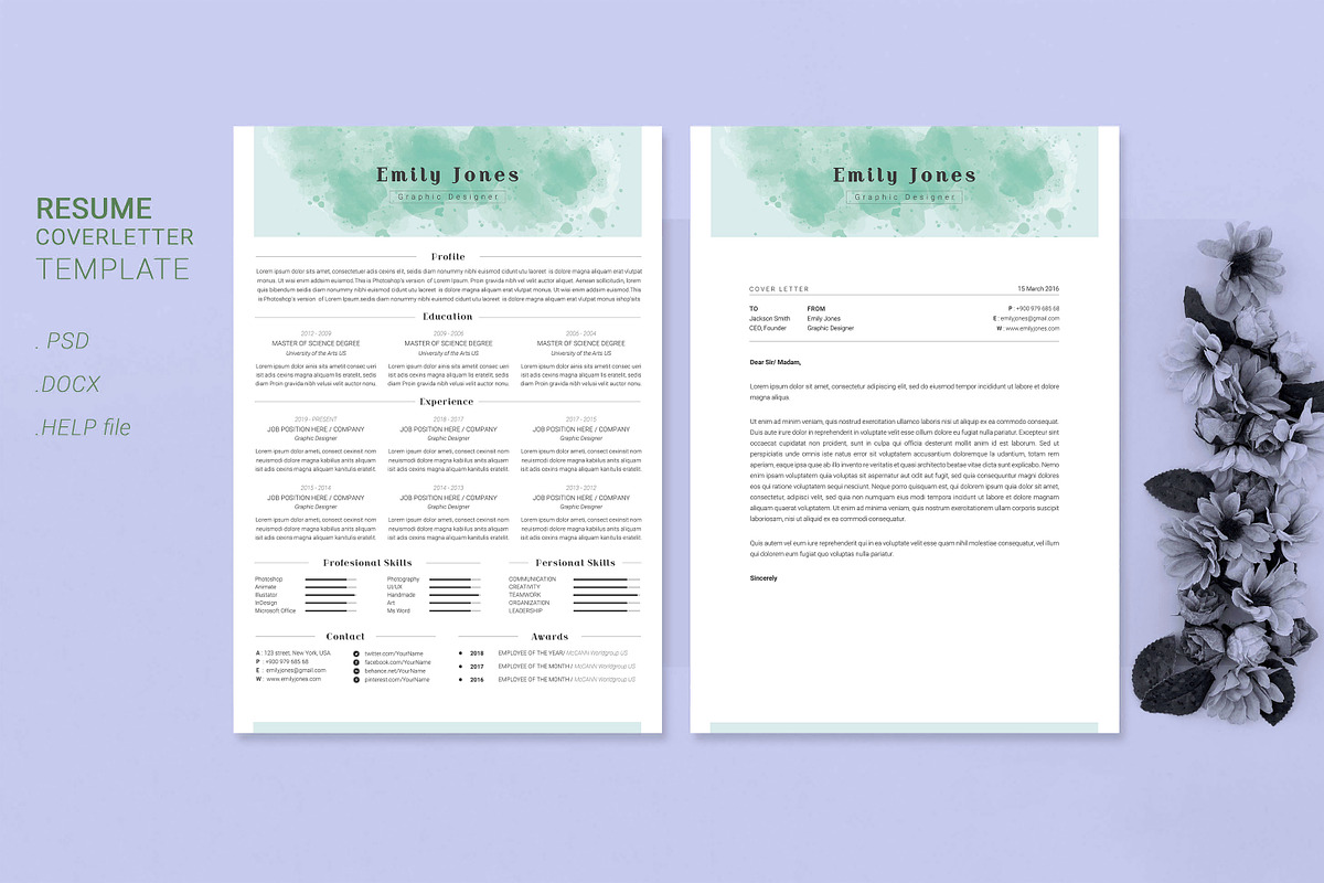 Water Color CV-Resume Tempalate *C, a Resume Template by Showy68 Template (Photo 1 of 3)
