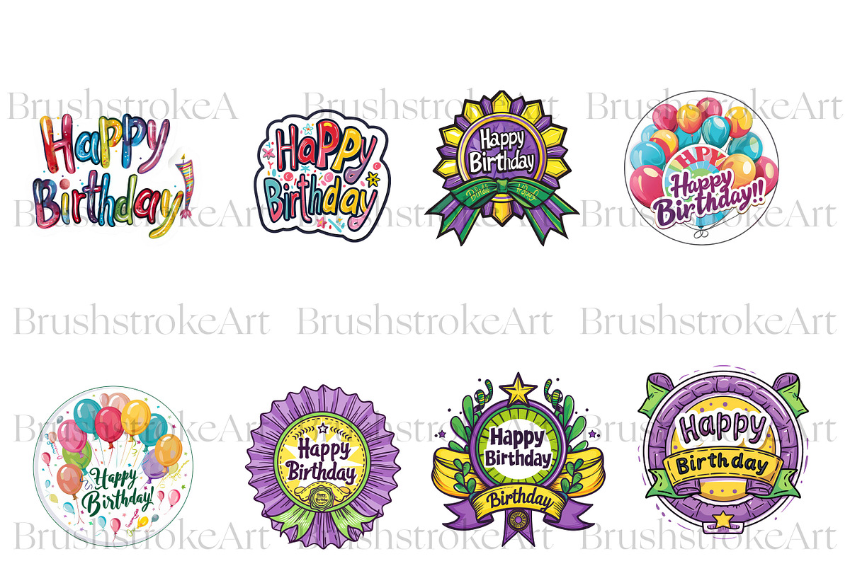 Happy Birthday Clipart, Birthday PNG, a Decorative Illustration by BrushstrokeArtGB (Photo 4 of 9)