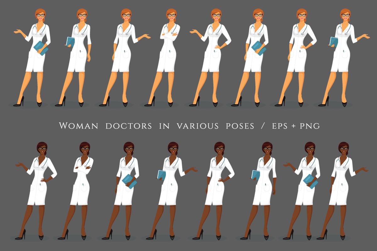 Woman doctors in various poses, a Healthcare Illustration by SonneLeo (Photo 1 of 2)