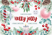 Holly Jolly Christmas watercolor set, a Decorative Illustration by MariArtySpace (Thumbnail 1 of 7)
